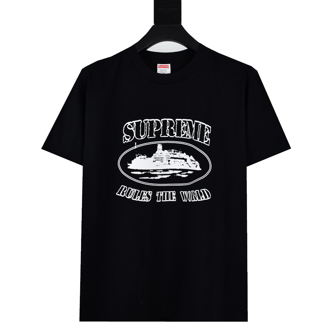 SUPREME スーパー ロゴTシャツ 本革 通勤 通学 ブラック