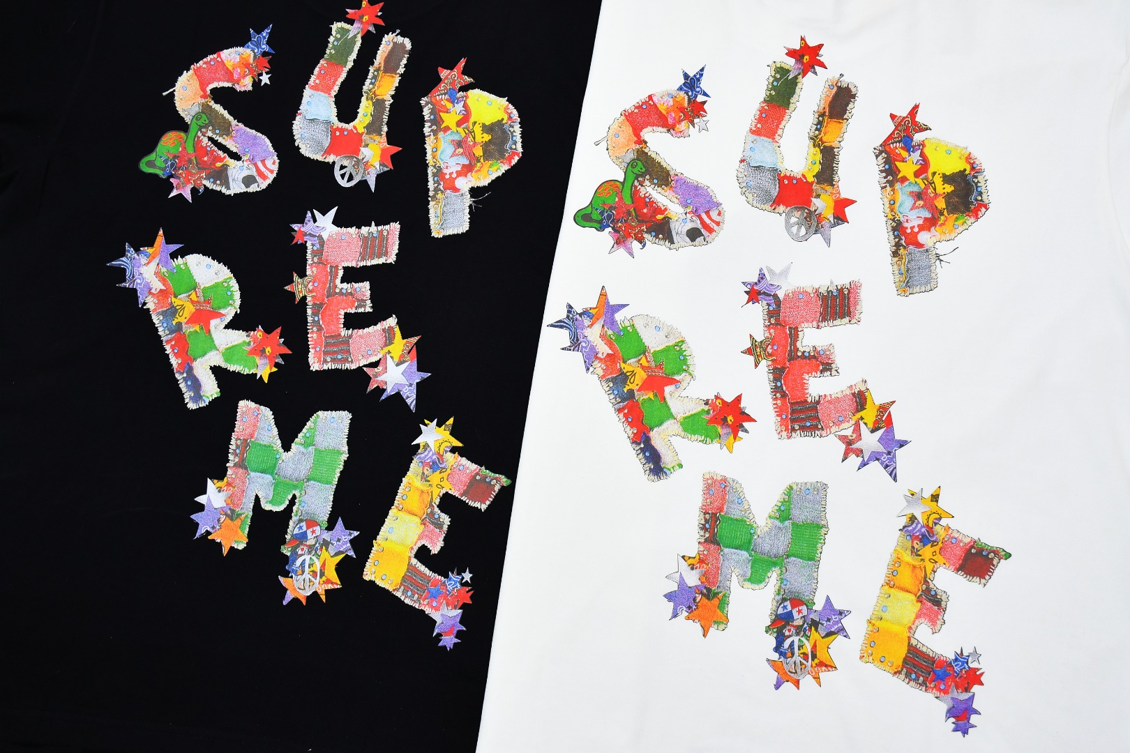 SUPREME スュプリーム パッチワークTシャツ 色付きロゴ文字プリントTシャツ ブラック ホワイト 全2色 - 画像 9