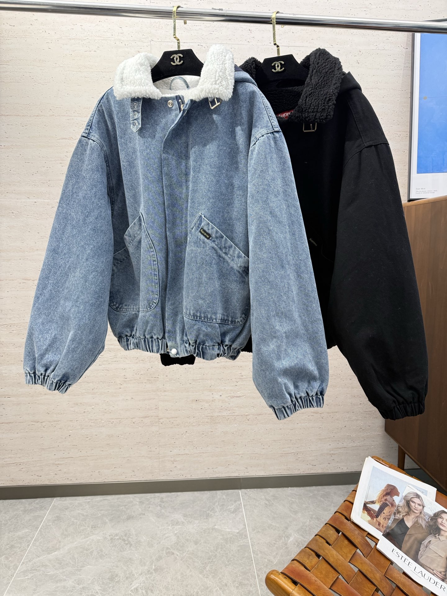 Supreme スーパー デニムジャケット 本革 ファー付き シルク ブルー