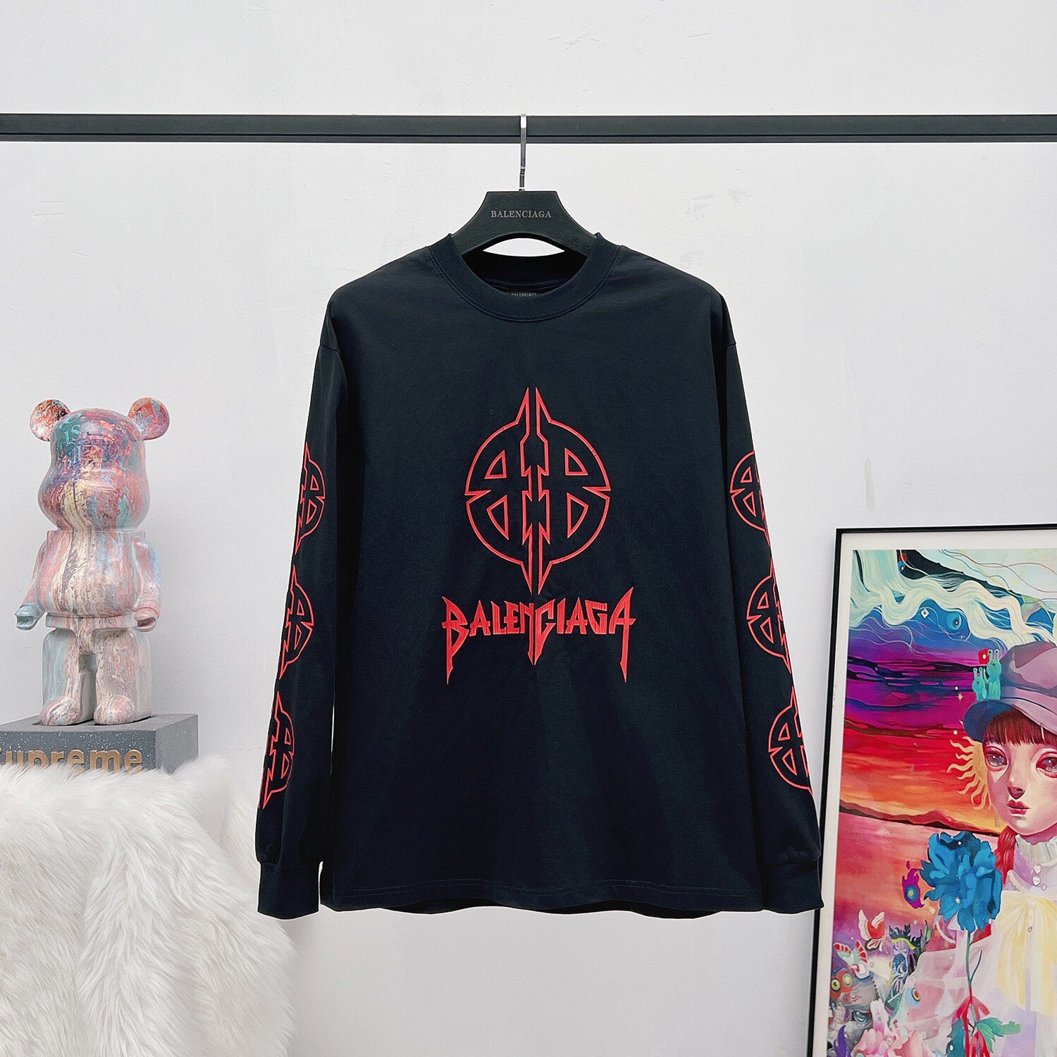 BALENCIAGA バレンシアガ 异形双B字母长袖Tシャツ 本革 レディース ブラック 全1色 - 画像 4