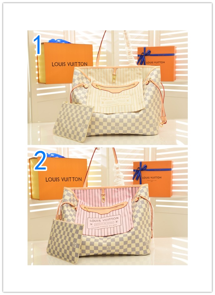 ルイヴィトン バッグ　LOUIS VUITTON　可愛い　ネヴァーフルMM/GM オシャレ　トートバッグ　ダミエ アズール ポーチ付き