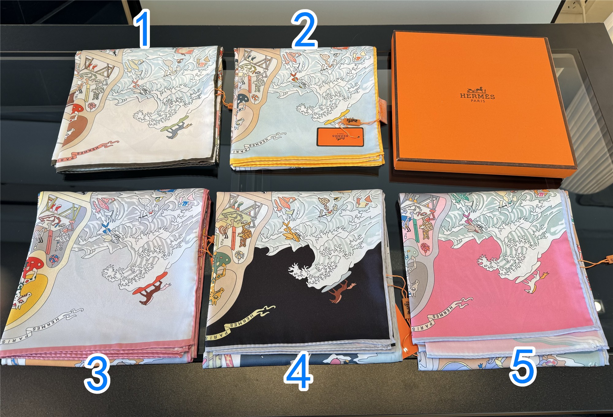 エルメス HERMES シルク アカデミア・イピカ ブラン スカーフ90  ジャン ヴェール  5色