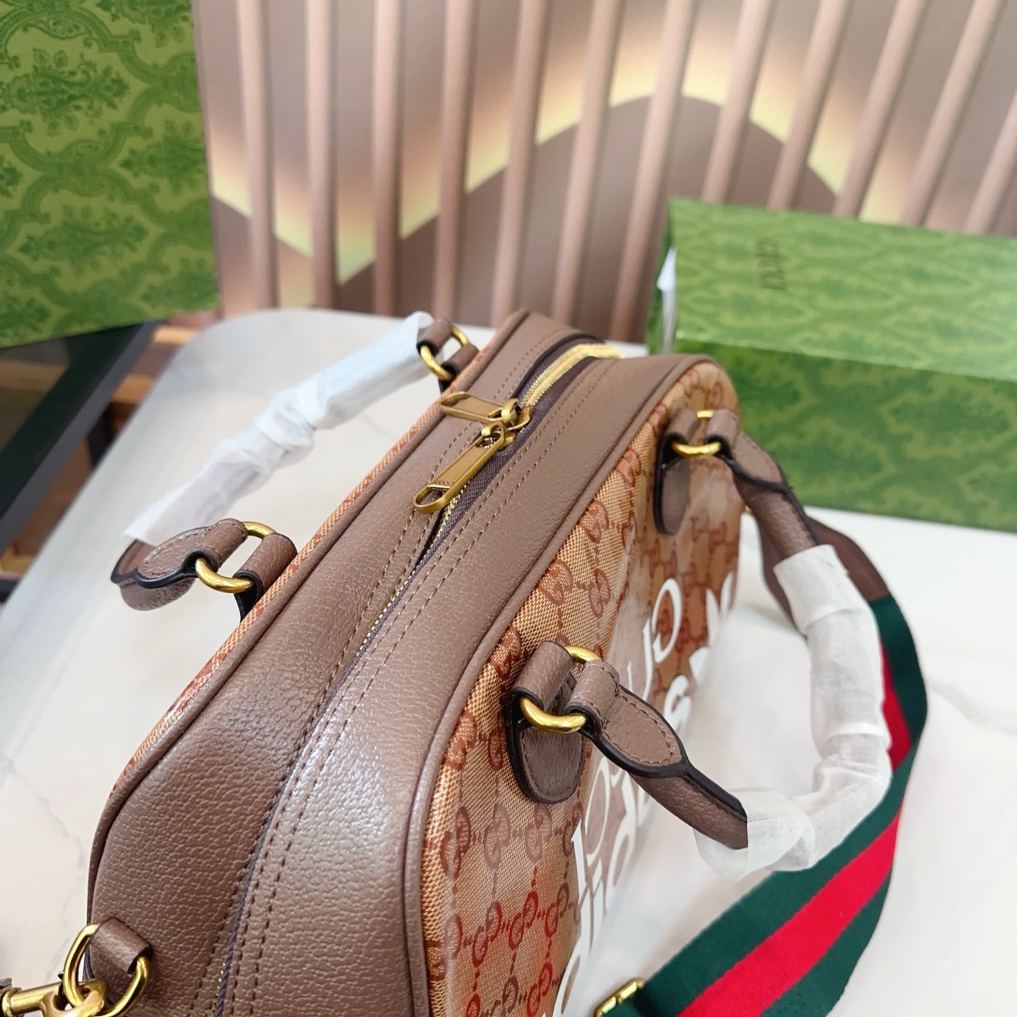 グッチ×アディダス GUCCI×ADIDAS GGクリスタル ミニダッフル コーティン グキャンバスxレザー 2WAYハンドバッグ - 画像 5
