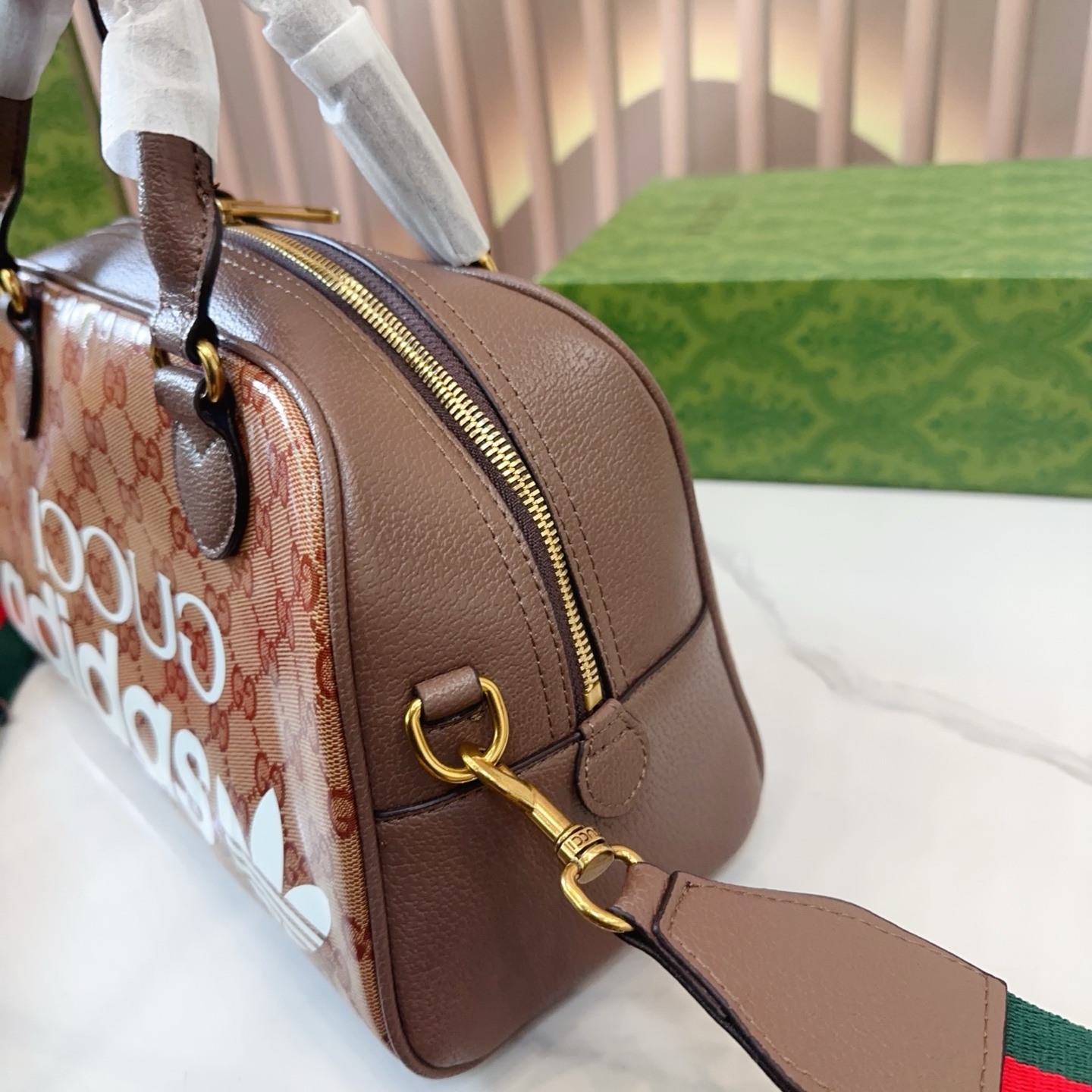 グッチ×アディダス GUCCI×ADIDAS GGクリスタル ミニダッフル コーティン グキャンバスxレザー 2WAYハンドバッグ - 画像 4