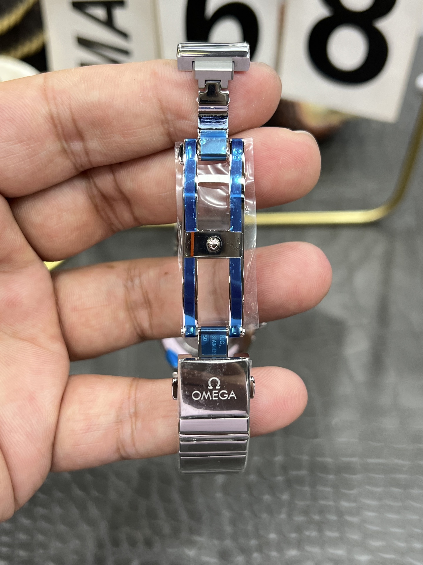 OMEGA オメガ レディース腕時計 セオリー 27mm 紫文字盤 ステンレスブレス ダイヤモンド ブラック - 画像 8