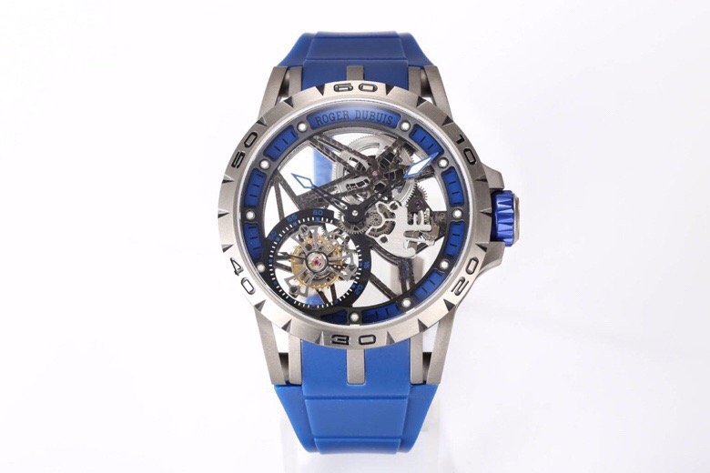 ROGER DUBUIS ロジェデュビュー 腕時計 メンズ トゥールビヨン 本革 45mm ブルー