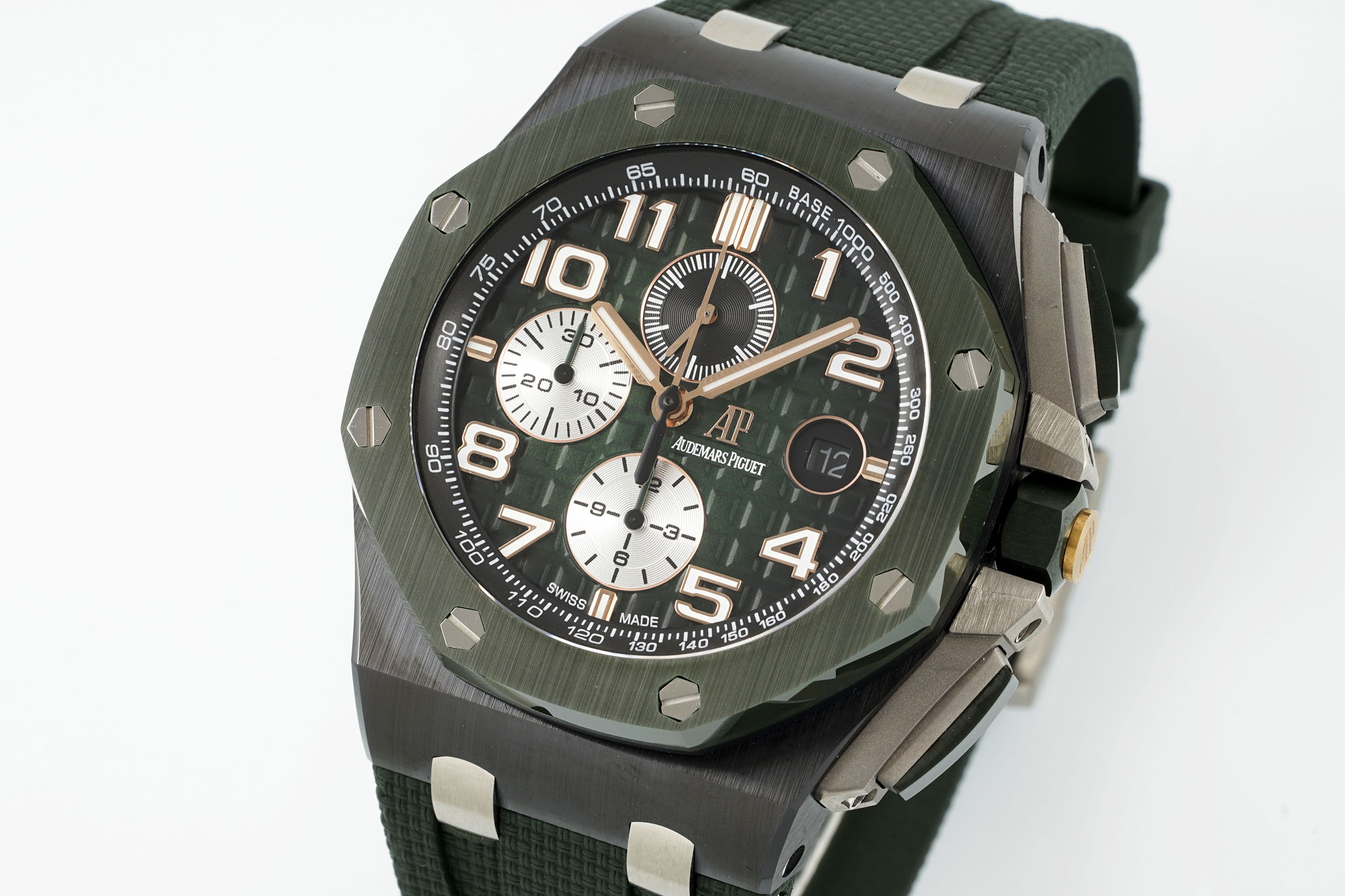 AP AUDERMARS PIGUET オーデマ・ピゲ メンズ 腕時計 クロノグラフ 本革 軽量 グリーン - 画像 3