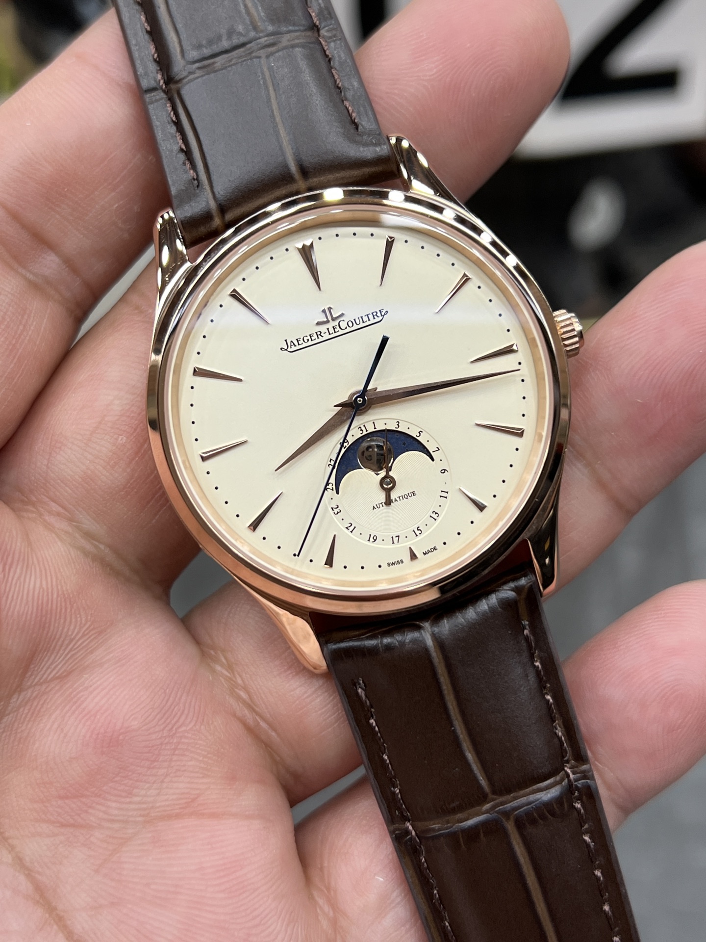 JAEGER-LECOULTRE ジャガー・ルコルト 腕時計 メンズ 月相表示 自動巻き 39mm ローズゴールド ブラック - 画像 4
