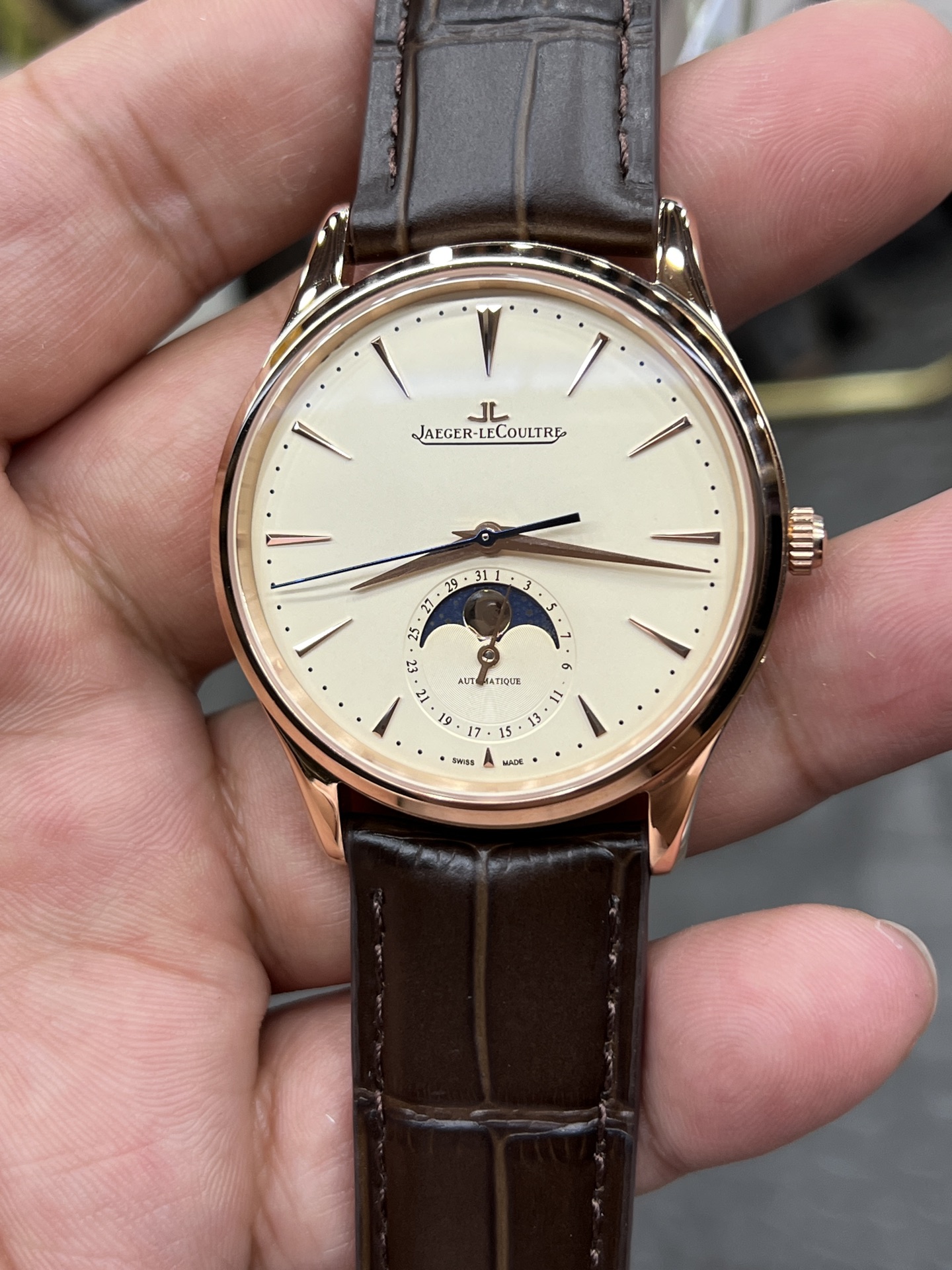 JAEGER-LECOULTRE ジャガー・ルコルト 腕時計 メンズ 月相表示 自動巻き 39mm ローズゴールド ブラック - 画像 5