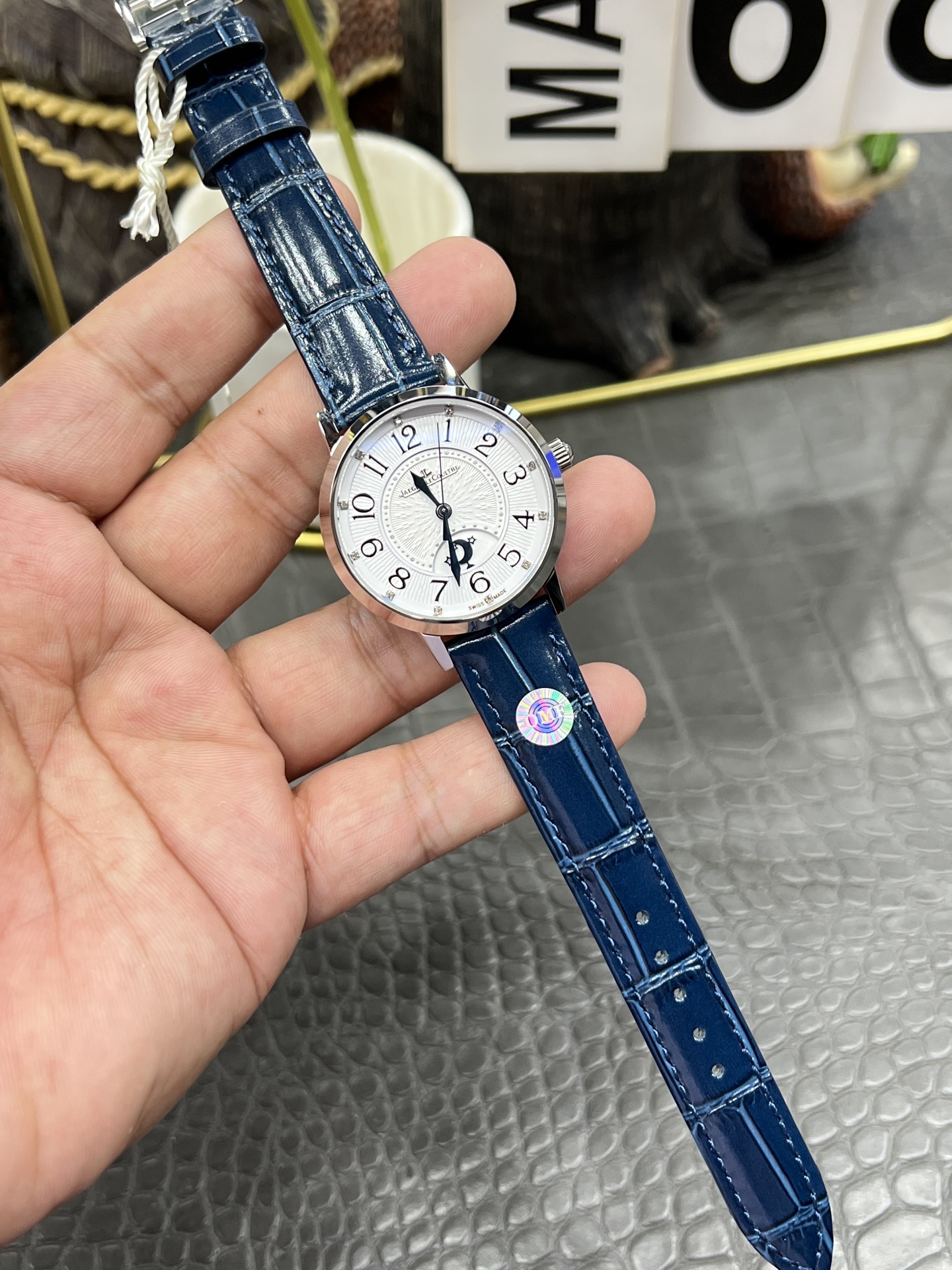 OMF オメガ ジャガー レイコール 腕時計 レディース 自動巻き 34mm ホワイト ブルー - 画像 9