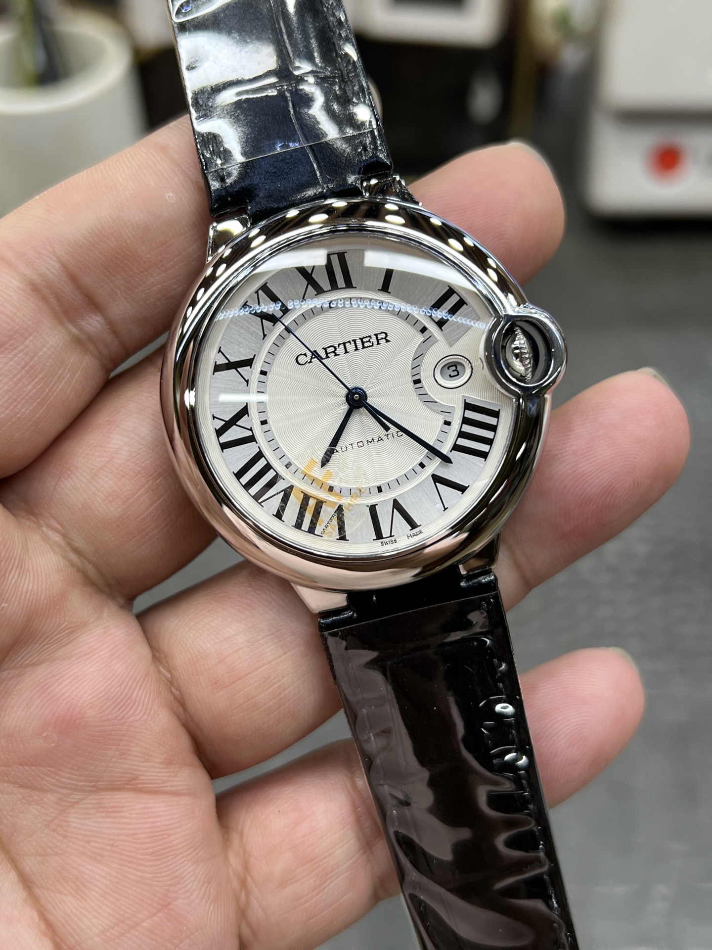 CARTIER カルティエ ブルガリ 腕時計 メンズ 自動巻き ローマ数字 レザーベルト ホワイト ブラック - 画像 2