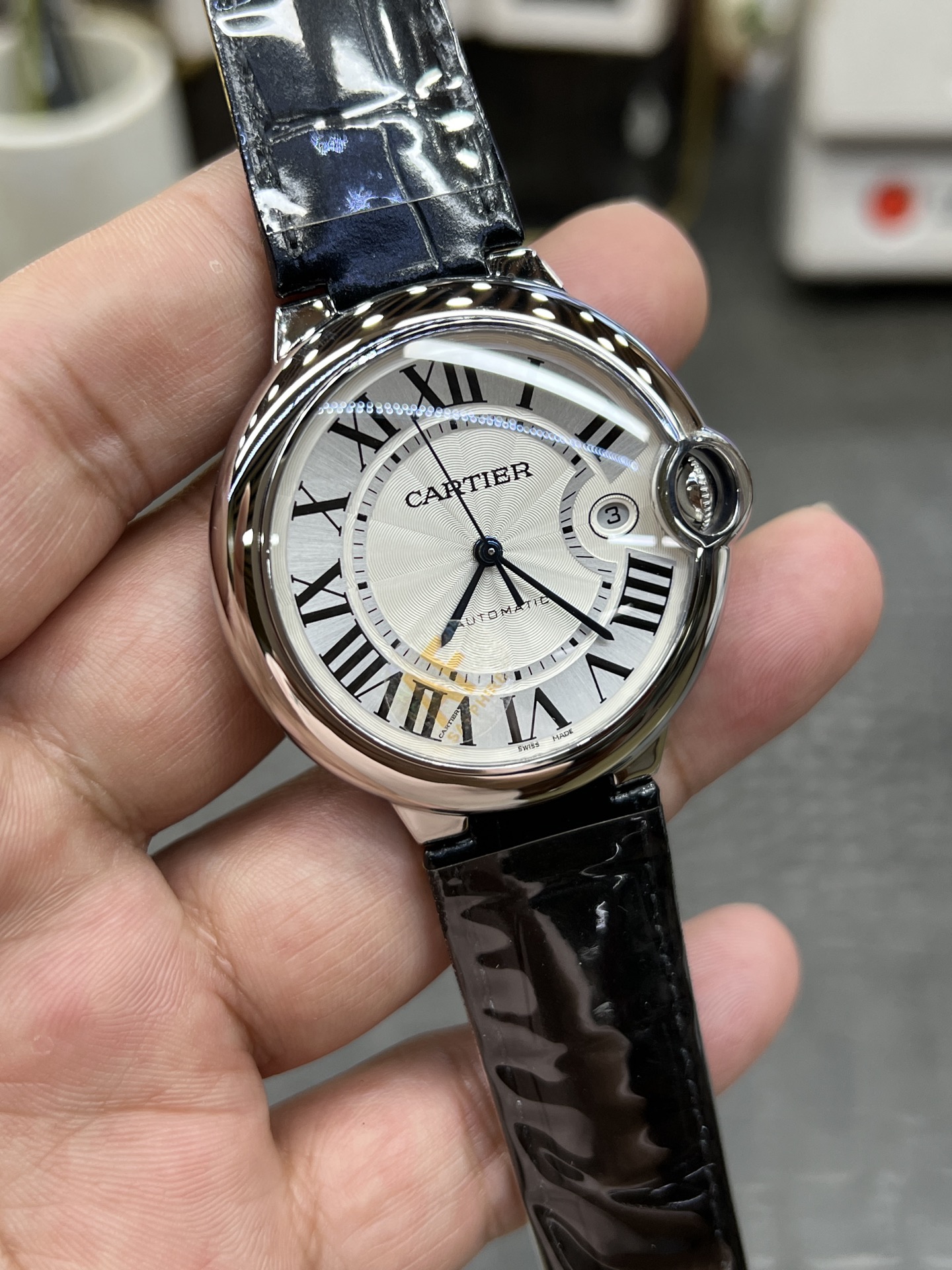 CARTIER カルティエ ブルガリ 腕時計 メンズ 自動巻き ローマ数字 レザーベルト ホワイト ブラック - 画像 3