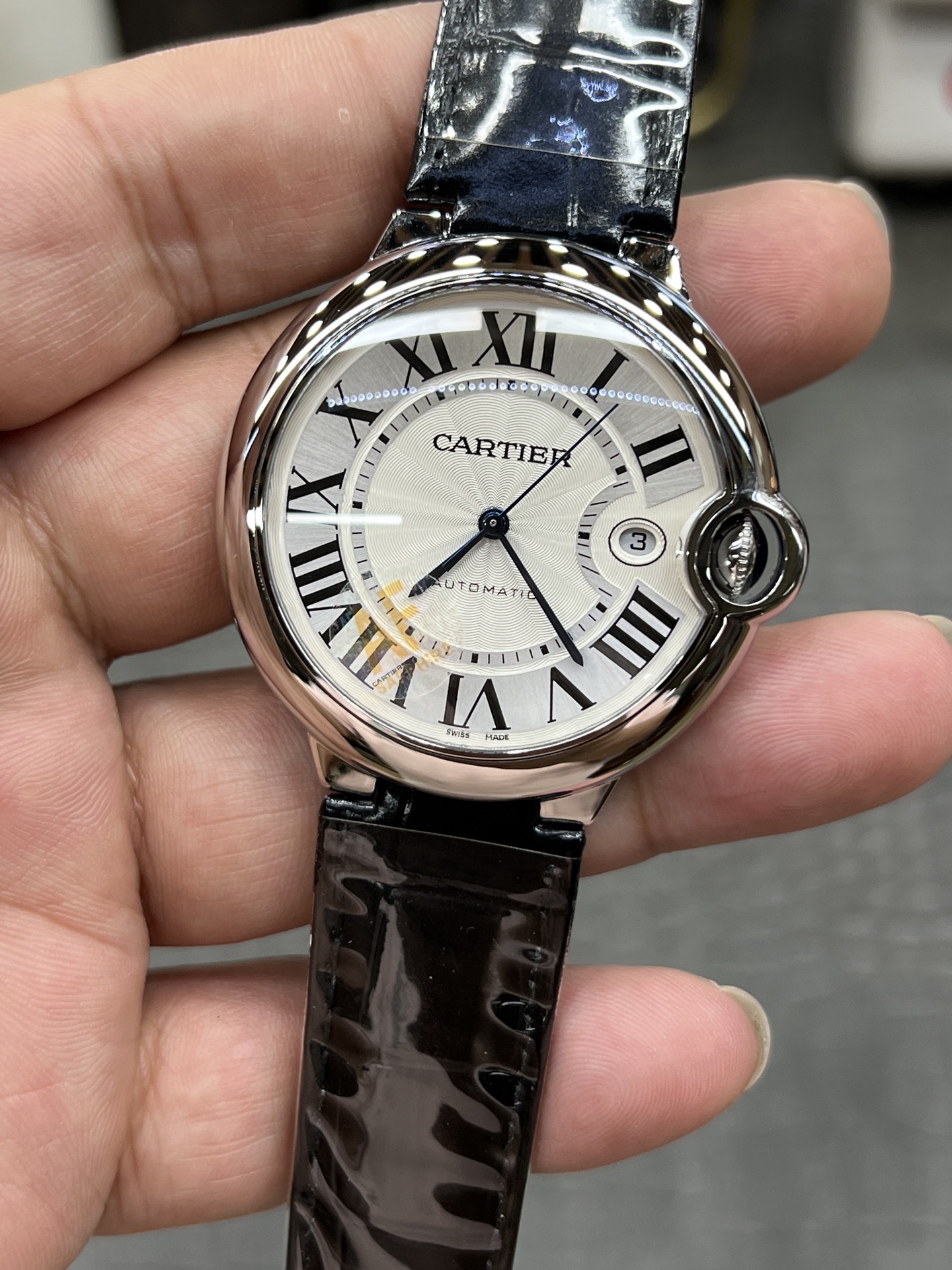 CARTIER カルティエ ブルガリ 腕時計 メンズ 自動巻き ローマ数字 レザーベルト ホワイト ブラック - 画像 4