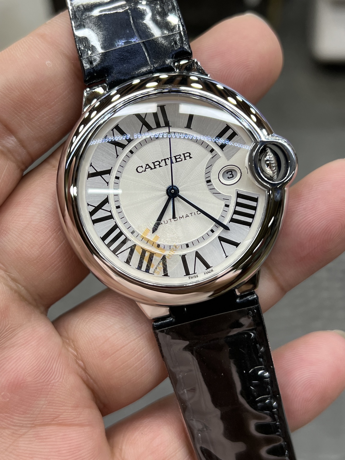 CARTIER カルティエ ブルガリ 腕時計 メンズ 自動巻き ローマ数字 レザーベルト ホワイト ブラック - 画像 5