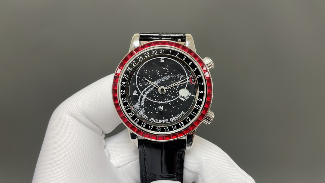 PATEK PHILIPPE パテックフィリップ 腕時計 メンズ 自動巻き 万年歴 真月相 レッド ブラック