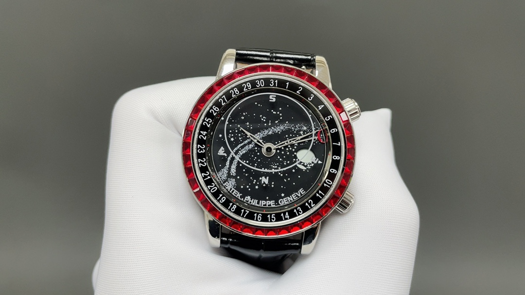 PATEK PHILIPPE パテックフィリップ 腕時計 メンズ 自動巻き 万年歴 真月相 レッド ブラック - 画像 3