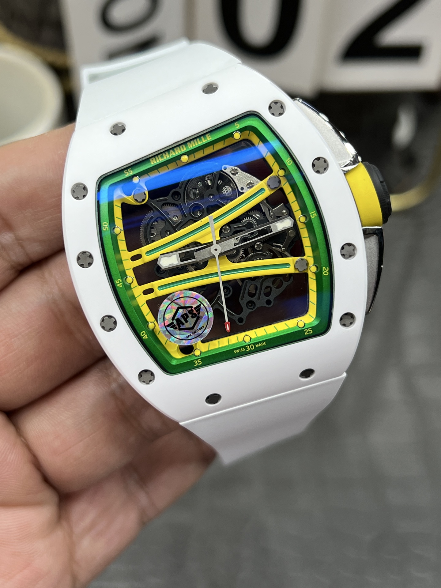 RICHARD MILLE リチャードミル 腕時計 メンズ 自動巻き 機械式 41mm ホワイト ブラック グリーン レッド - 画像 5