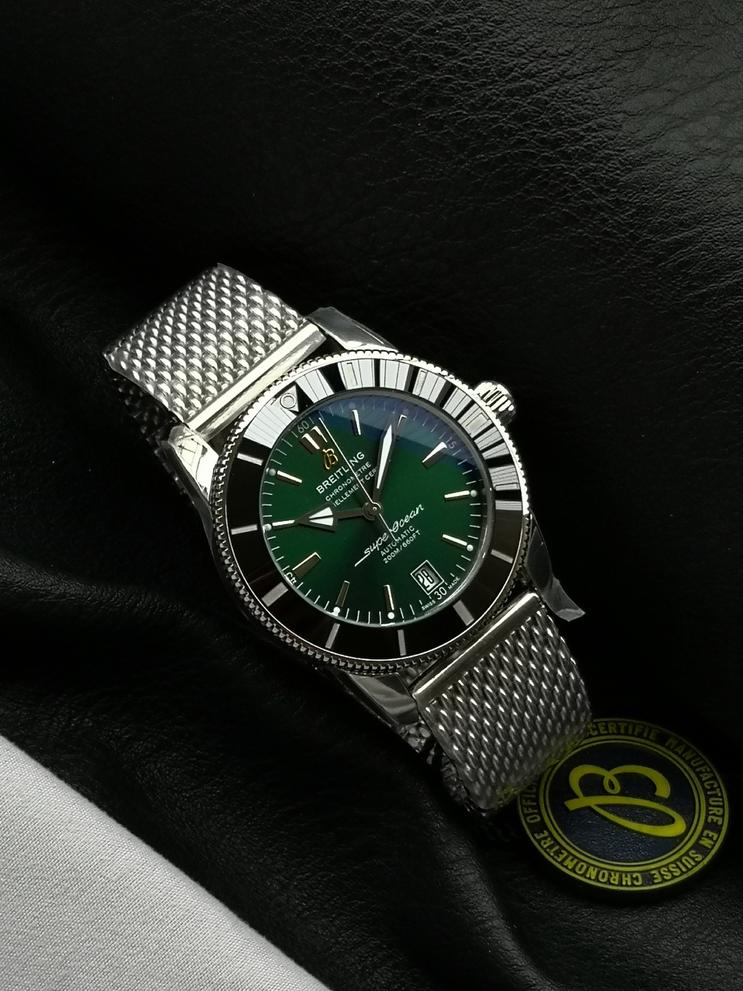 BREITLING ブライトリング スーパーオーシャン 腕時計 メンズ 自動巻き 機械式 メッシュバンド グリーン - 画像 5