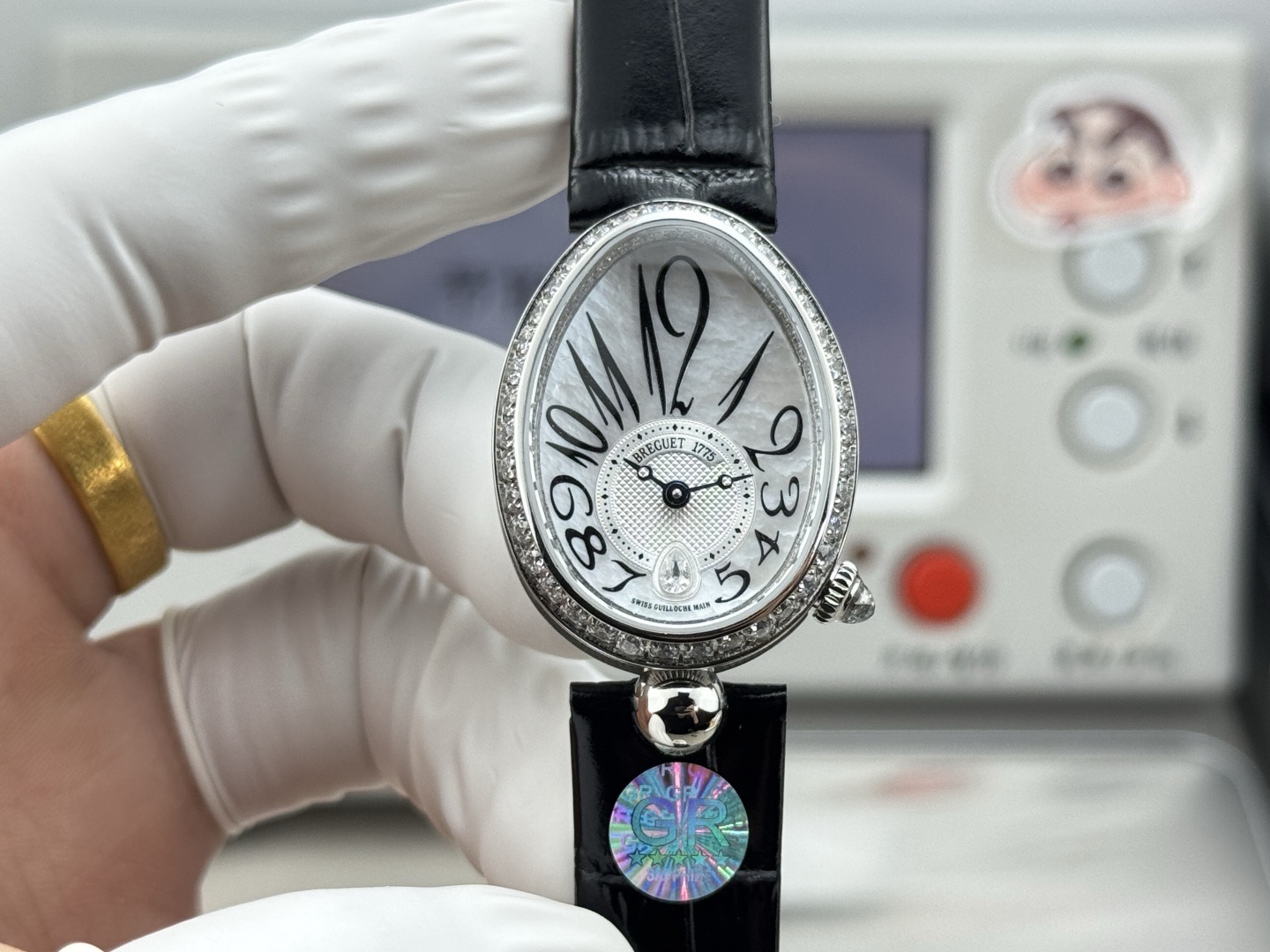 BREGUET ブレゲ フラットシューズ レディース 腕時計 本革 マザーオブパール ダイヤモンド ブラック - 画像 1