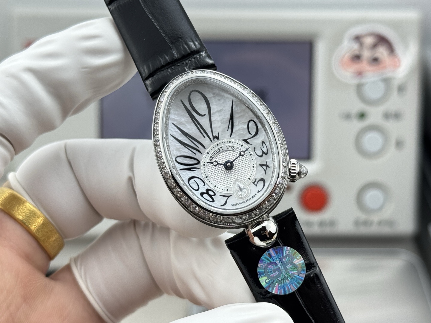 BREGUET ブレゲ フラットシューズ レディース 腕時計 本革 マザーオブパール ダイヤモンド ブラック - 画像 2