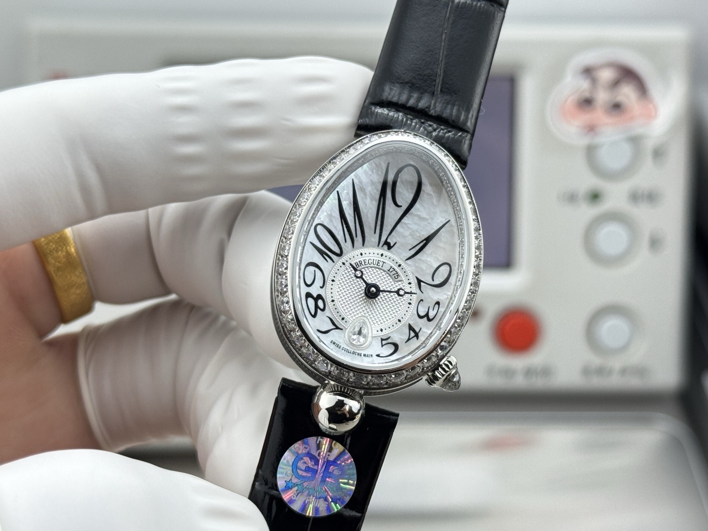 BREGUET ブレゲ フラットシューズ レディース 腕時計 本革 マザーオブパール ダイヤモンド ブラック - 画像 3