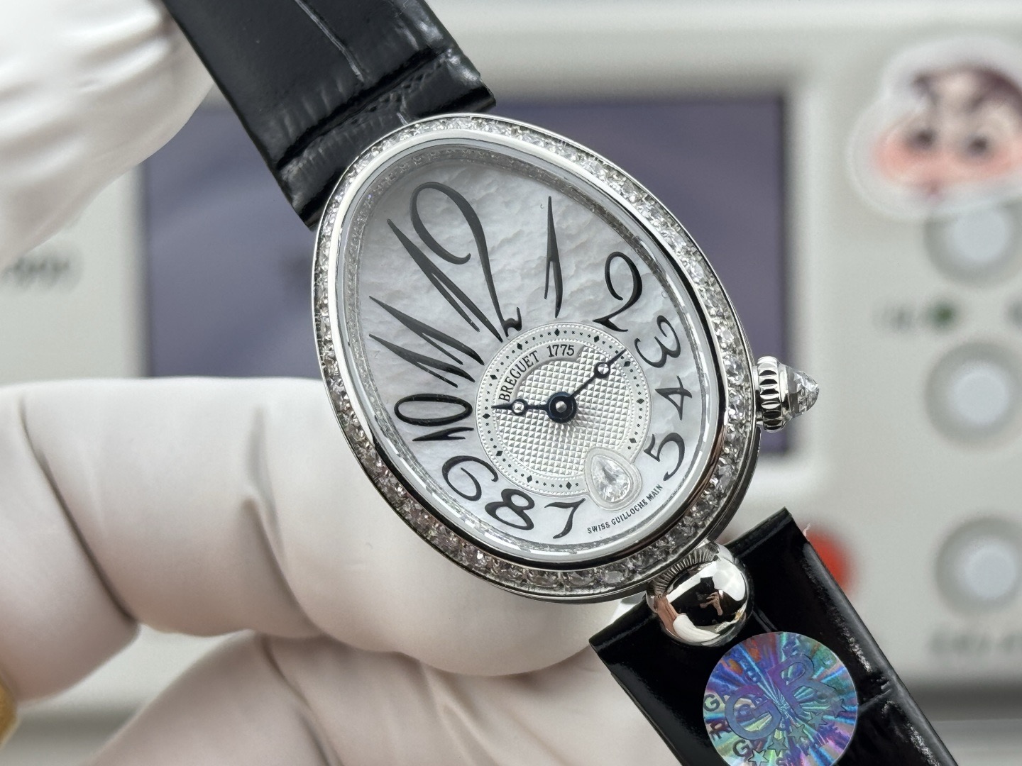 BREGUET ブレゲ フラットシューズ レディース 腕時計 本革 マザーオブパール ダイヤモンド ブラック - 画像 4