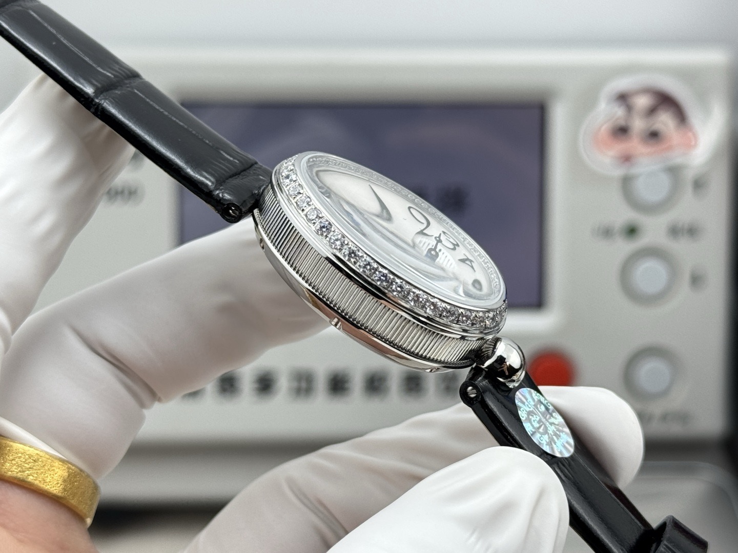 BREGUET ブレゲ フラットシューズ レディース 腕時計 本革 マザーオブパール ダイヤモンド ブラック - 画像 6