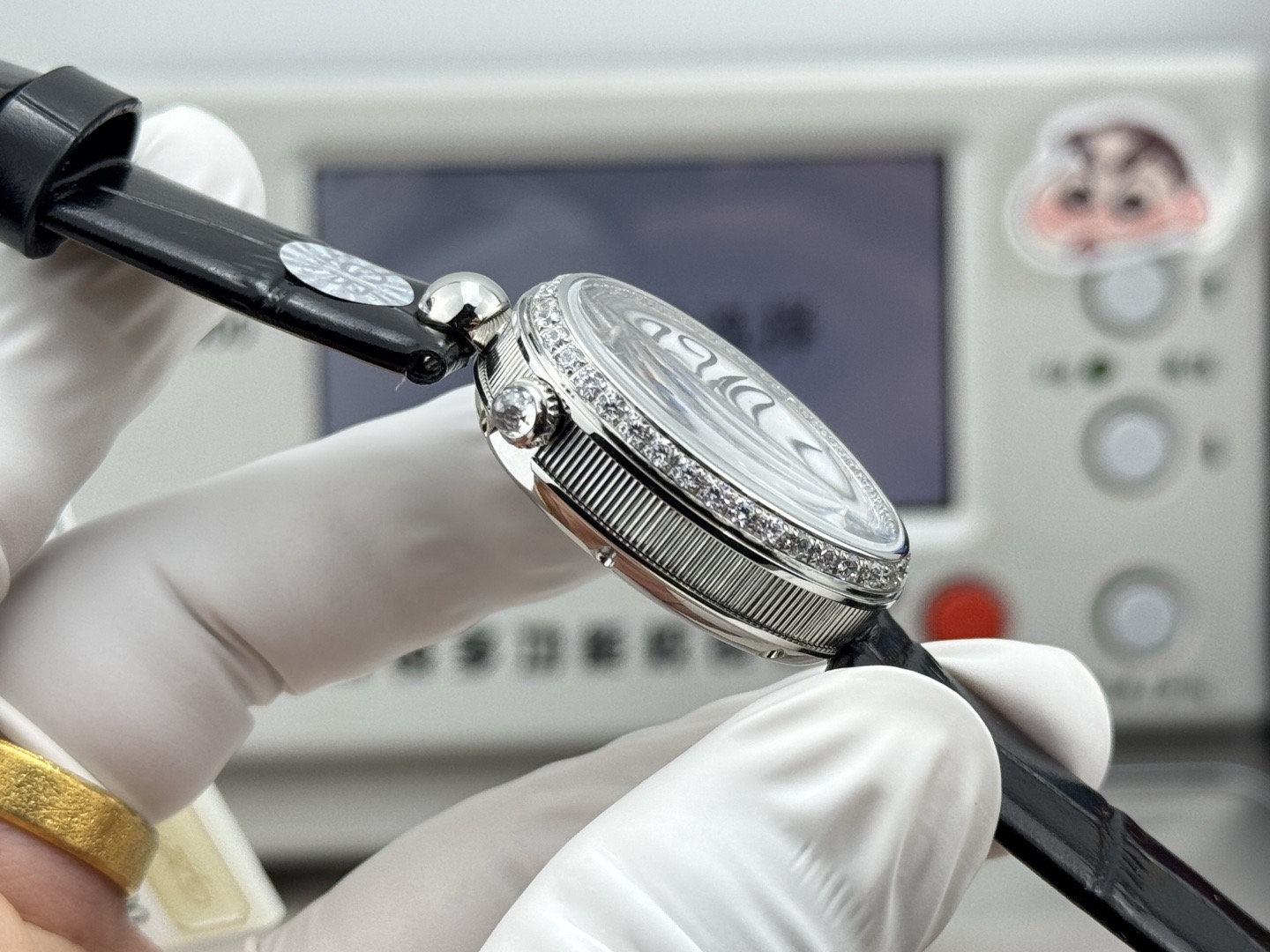 BREGUET ブレゲ フラットシューズ レディース 腕時計 本革 マザーオブパール ダイヤモンド ブラック - 画像 7