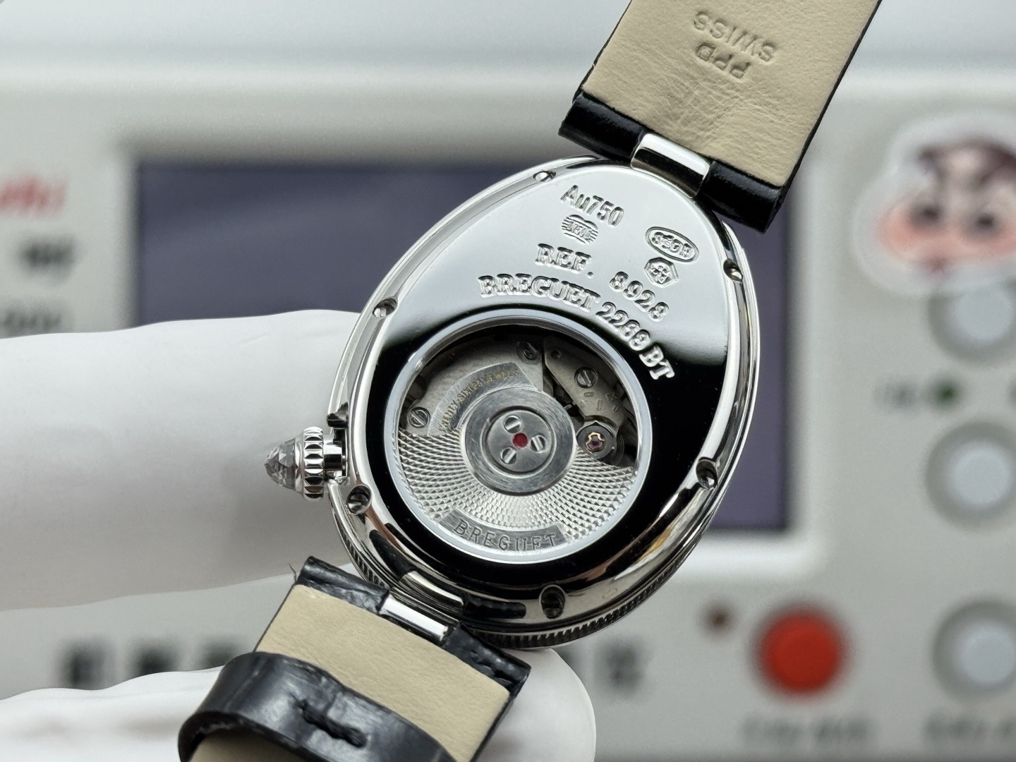 BREGUET ブレゲ フラットシューズ レディース 腕時計 本革 マザーオブパール ダイヤモンド ブラック - 画像 8