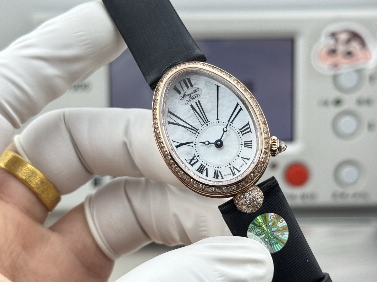 GR グラス ブレスレット 腕時計 レディース オーバル型 シルク ブラック - 画像 2