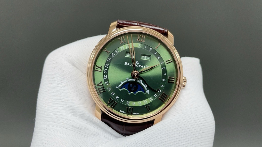 BLANCPAIN ブランパン 腕時計 メンズ 自動巻き 機械式 ムーンフェイズ レザーベルト グリーン