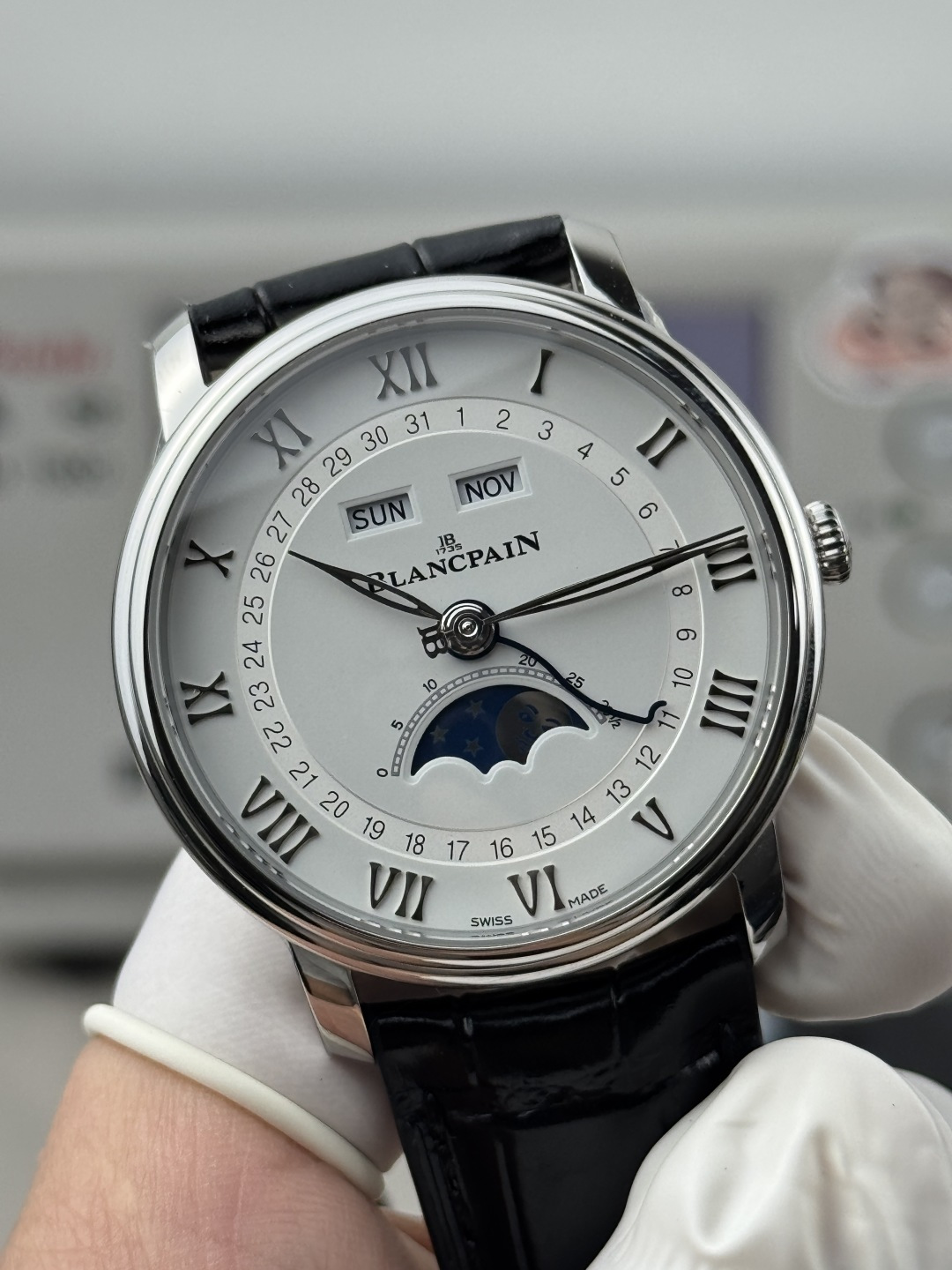 BLANCPAIN ブランパン 腕時計 メンズ 自動巻き 全日歴 月相 ブラック - 画像 4