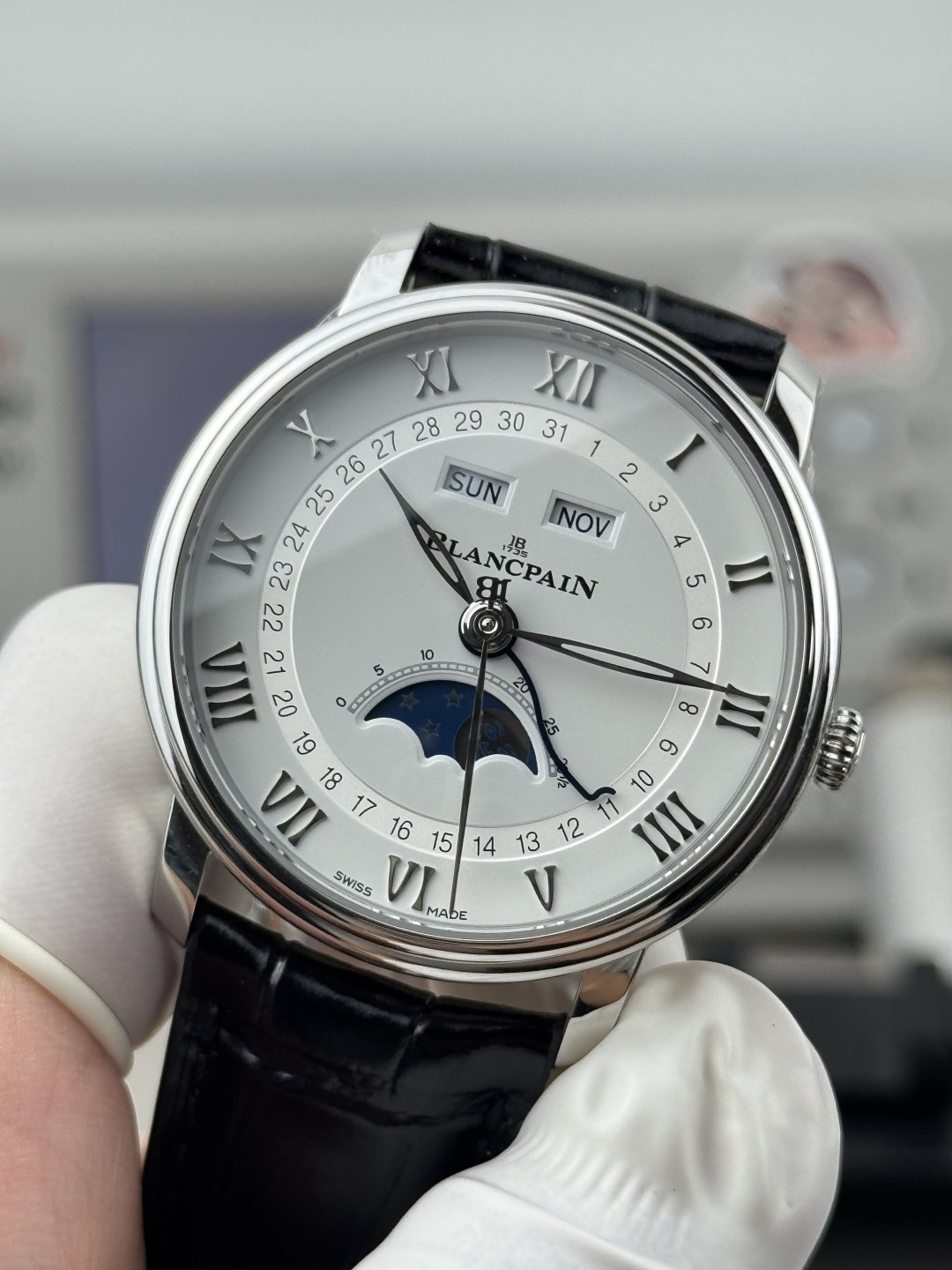 BLANCPAIN ブランパン 腕時計 メンズ 自動巻き 全日歴 月相 ブラック - 画像 5