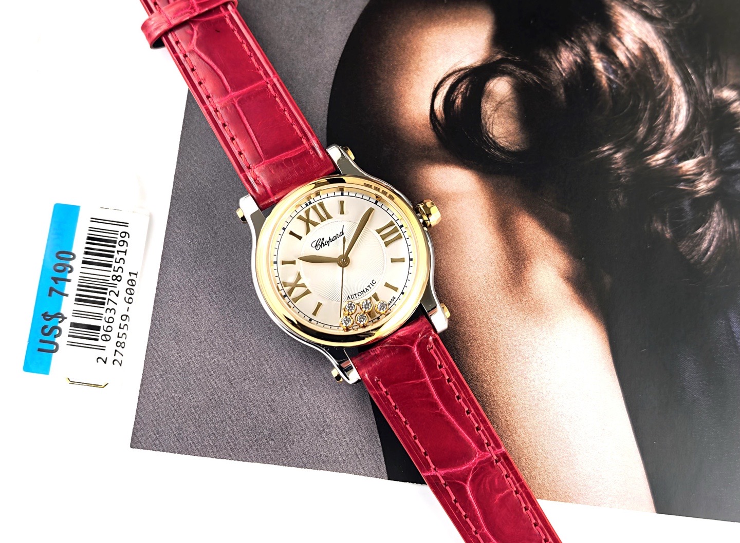 CHOPARD ショパール 腕時計 レディース 自動巻き ローマ数字 レザーベルト レッド - 画像 1