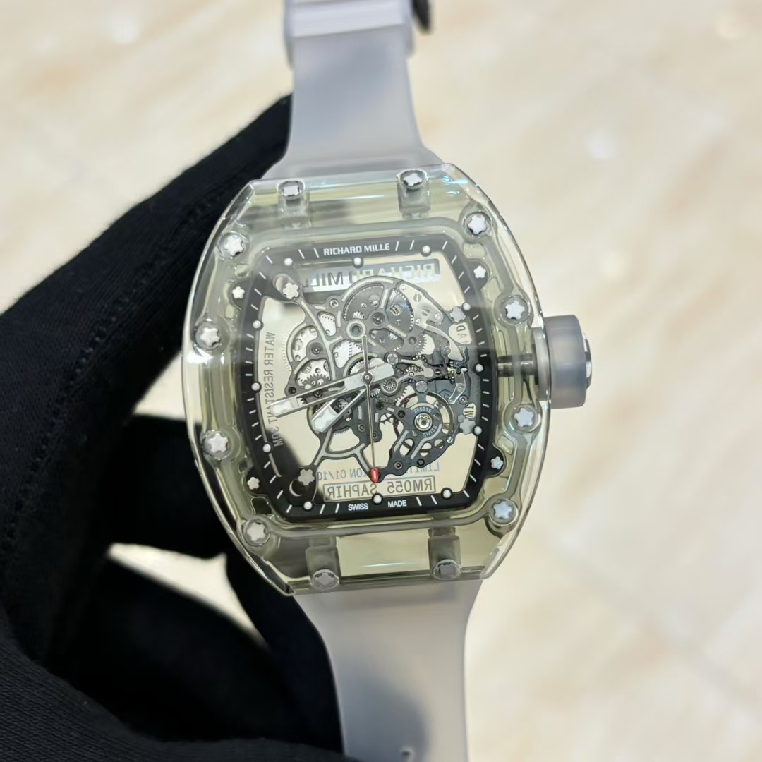 RICHARD MILLE リチャードミラー 腕時計 メンズ 自動巻き ダイアル 透明ケース クリア シリコンバンド グレー - 画像 2