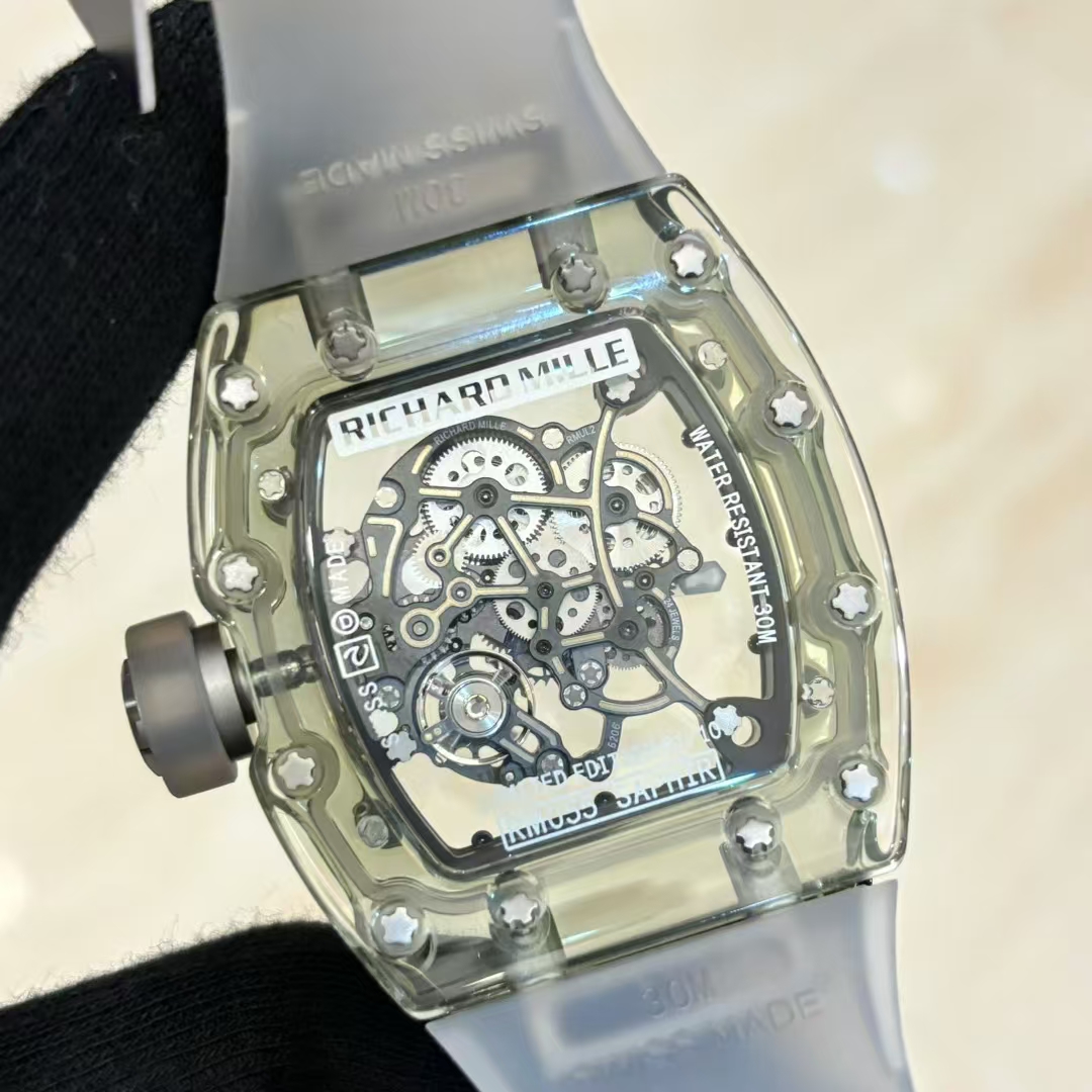 RICHARD MILLE リチャードミラー 腕時計 メンズ 自動巻き ダイアル 透明ケース クリア シリコンバンド グレー - 画像 7