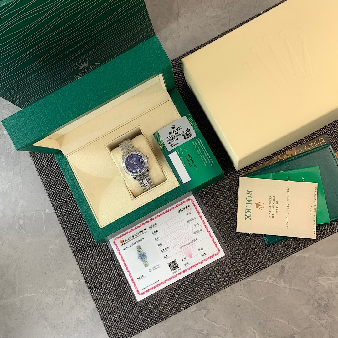 ROLEX ロレックス 日記型 腕時計 レディース 自動巻き 真鑑証明書付き パープル