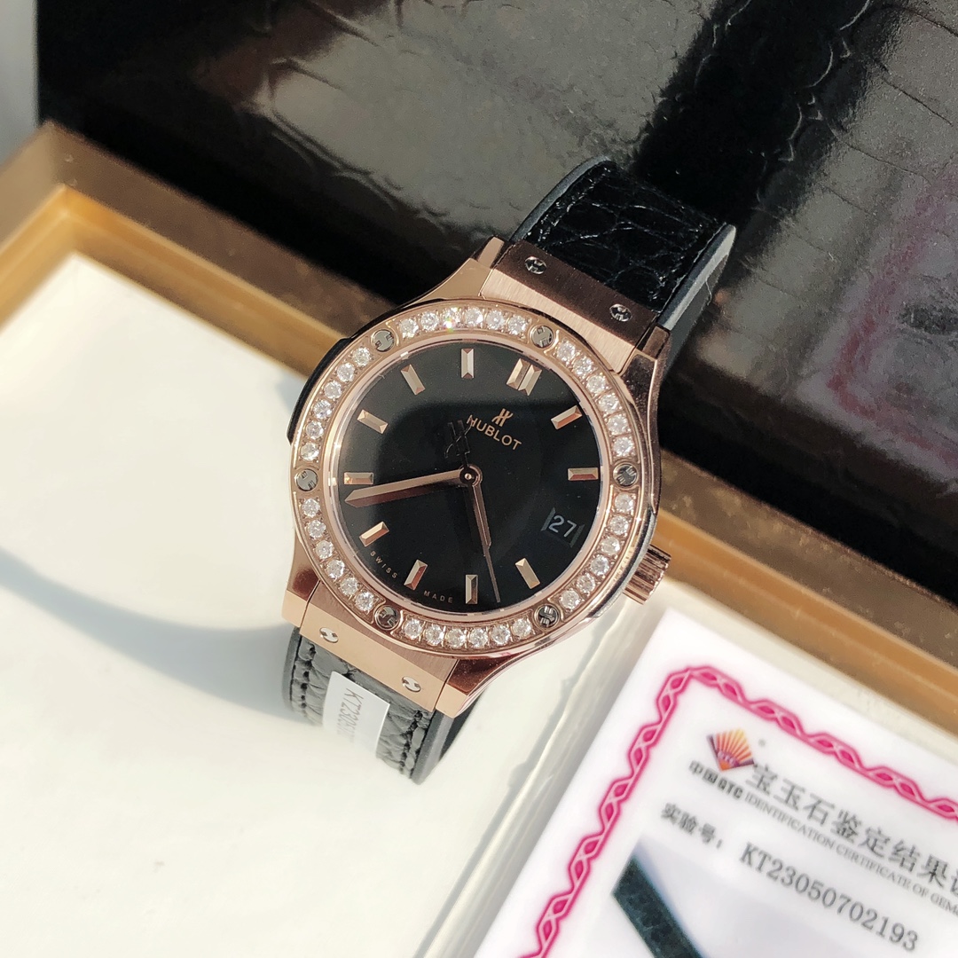 HUBLOT ハブロット 腕時計 レディース ダイヤモンド ブラック カーフレザー ローズゴールド - 画像 2