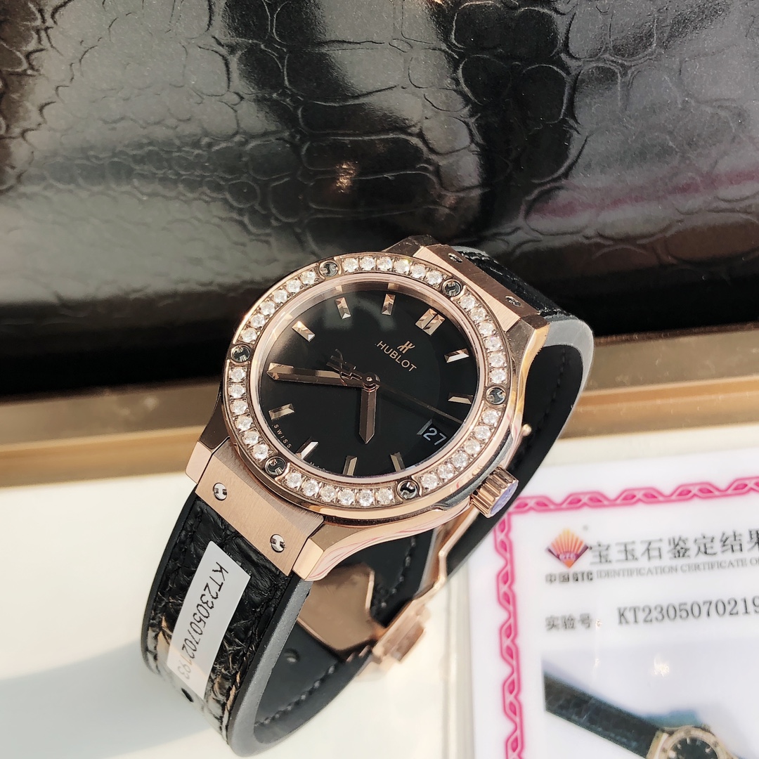 HUBLOT ハブロット 腕時計 レディース ダイヤモンド ブラック カーフレザー ローズゴールド - 画像 5