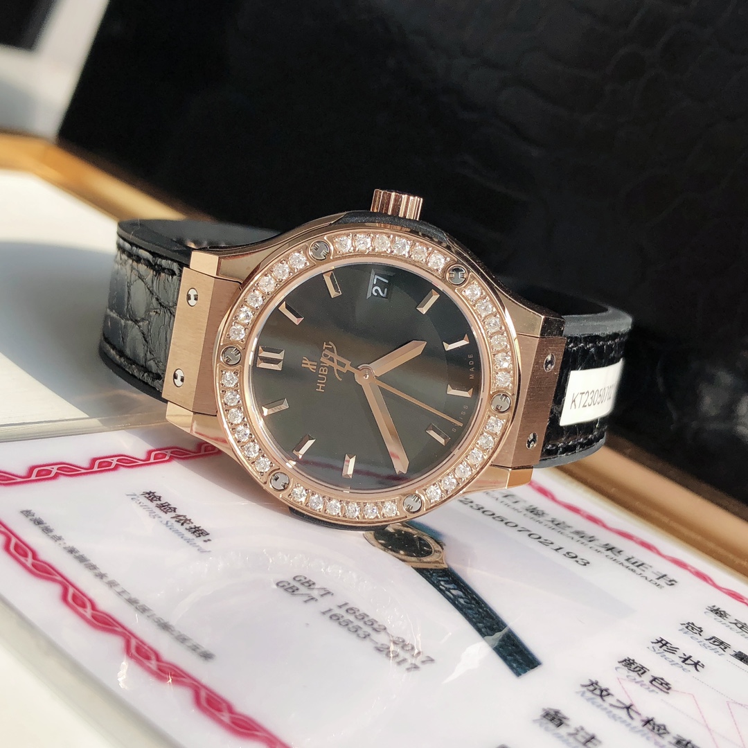 HUBLOT ハブロット 腕時計 レディース ダイヤモンド ブラック カーフレザー ローズゴールド - 画像 6