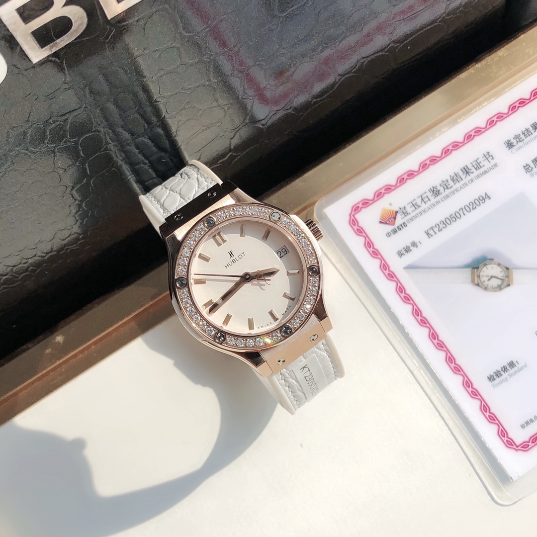 HUBLOT ハブロット 腕時計 レディース ダイヤモンド インデックス シリコンバンド ホワイト - 画像 1