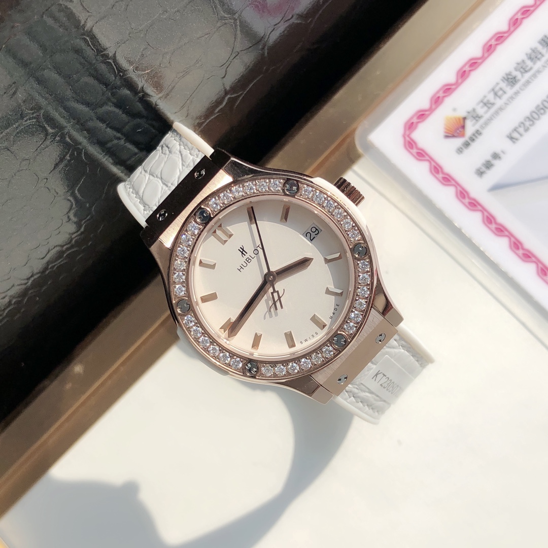 HUBLOT ハブロット 腕時計 レディース ダイヤモンド インデックス シリコンバンド ホワイト - 画像 2