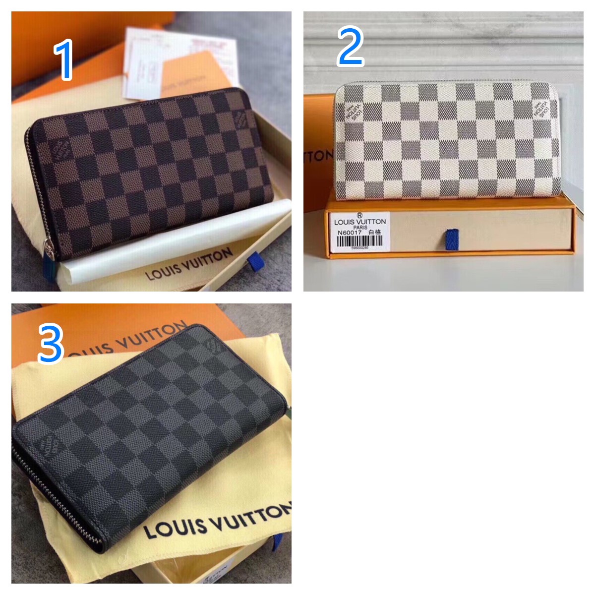 LOUISVUITTON　ルイヴィトン　ラウンドファスナー長財布　美品　ダミエ　ブラック/ブラウン/ホワイト　ジッピー・ウォレット　3色