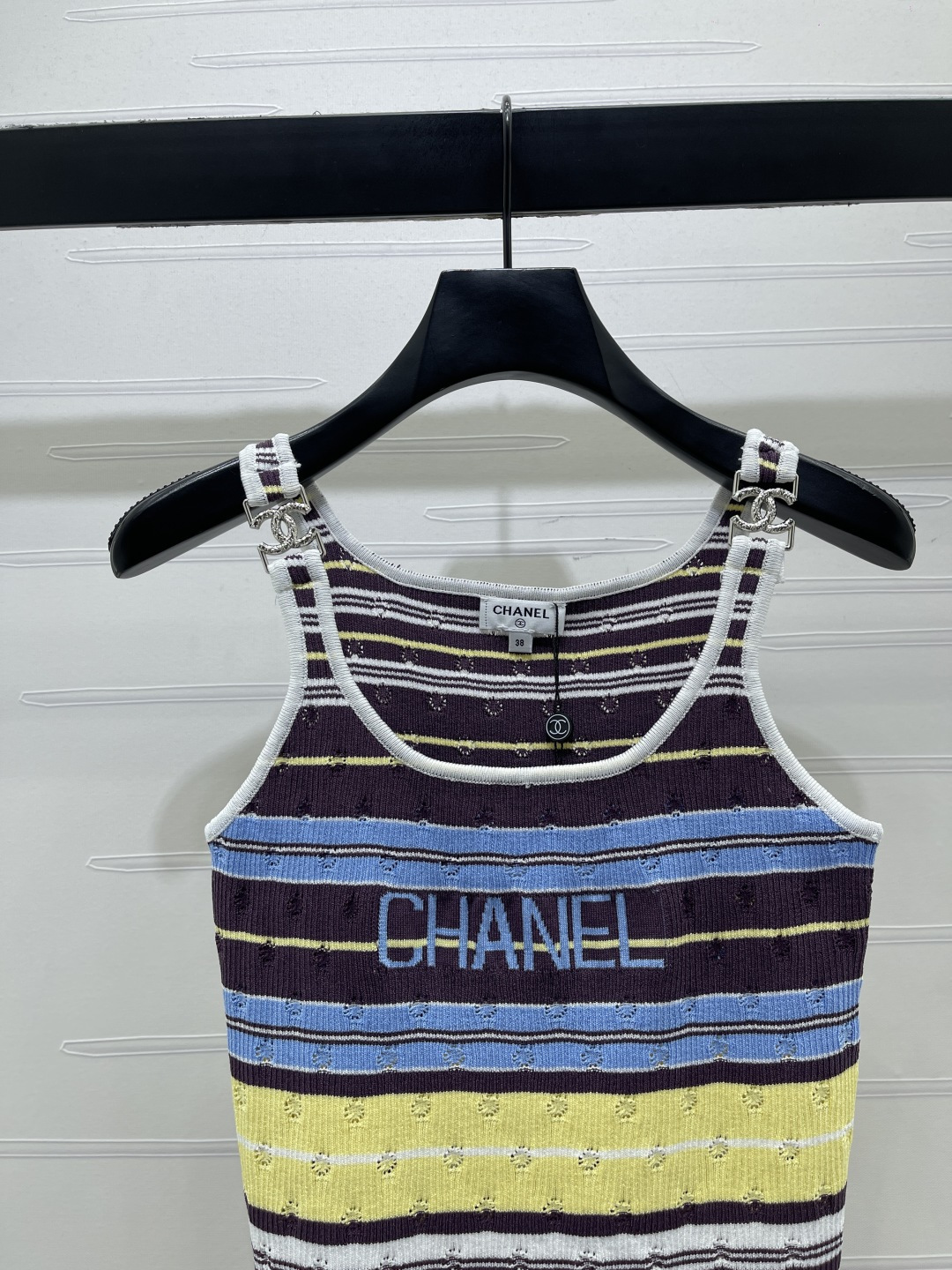 CHANEL シャネル ニット レディース タンクトップ 条纹 ロゴ ブラック ホワイト ブルー イエロー - 画像 4