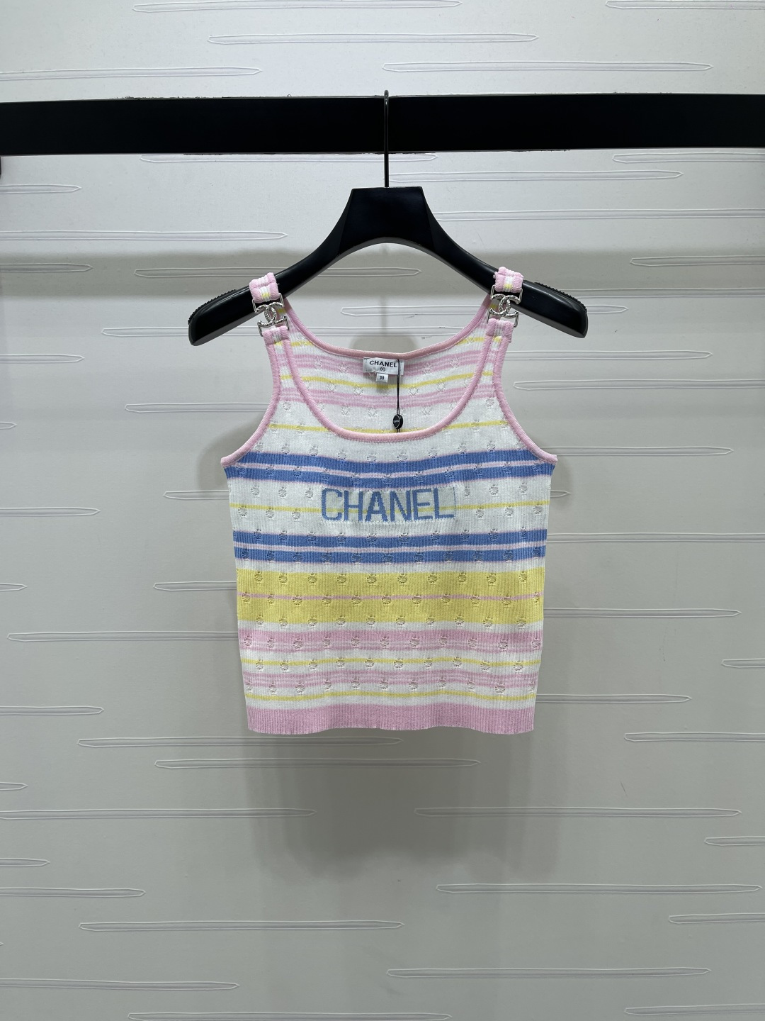 CHANEL シャネル ニット タンクトップ レディース 通気性 ファッション カラーブロック ホワイト ピンク ブラック - 画像 3