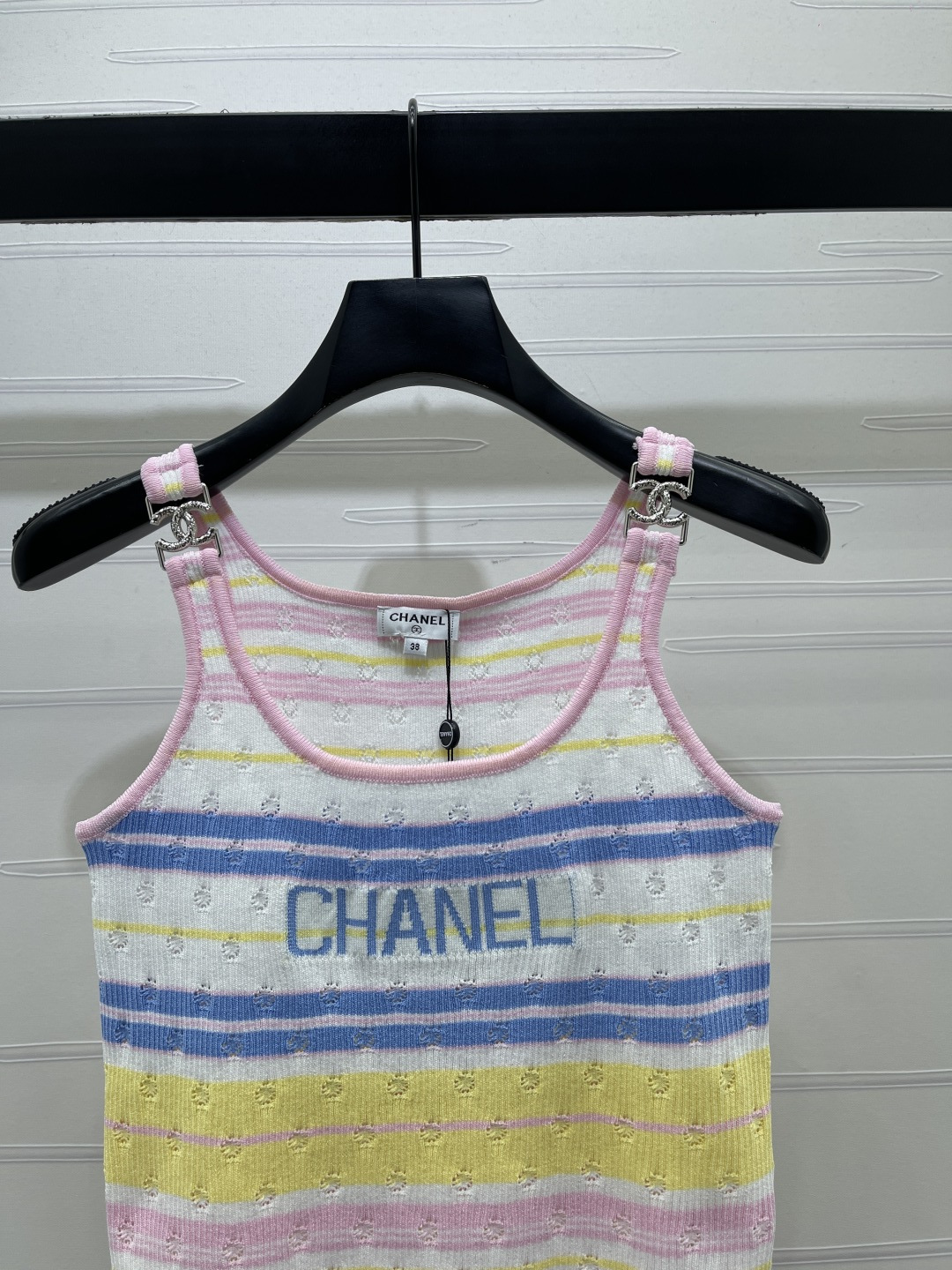 CHANEL シャネル ニット タンクトップ レディース 通気性 ファッション カラーブロック ホワイト ピンク ブラック - 画像 4