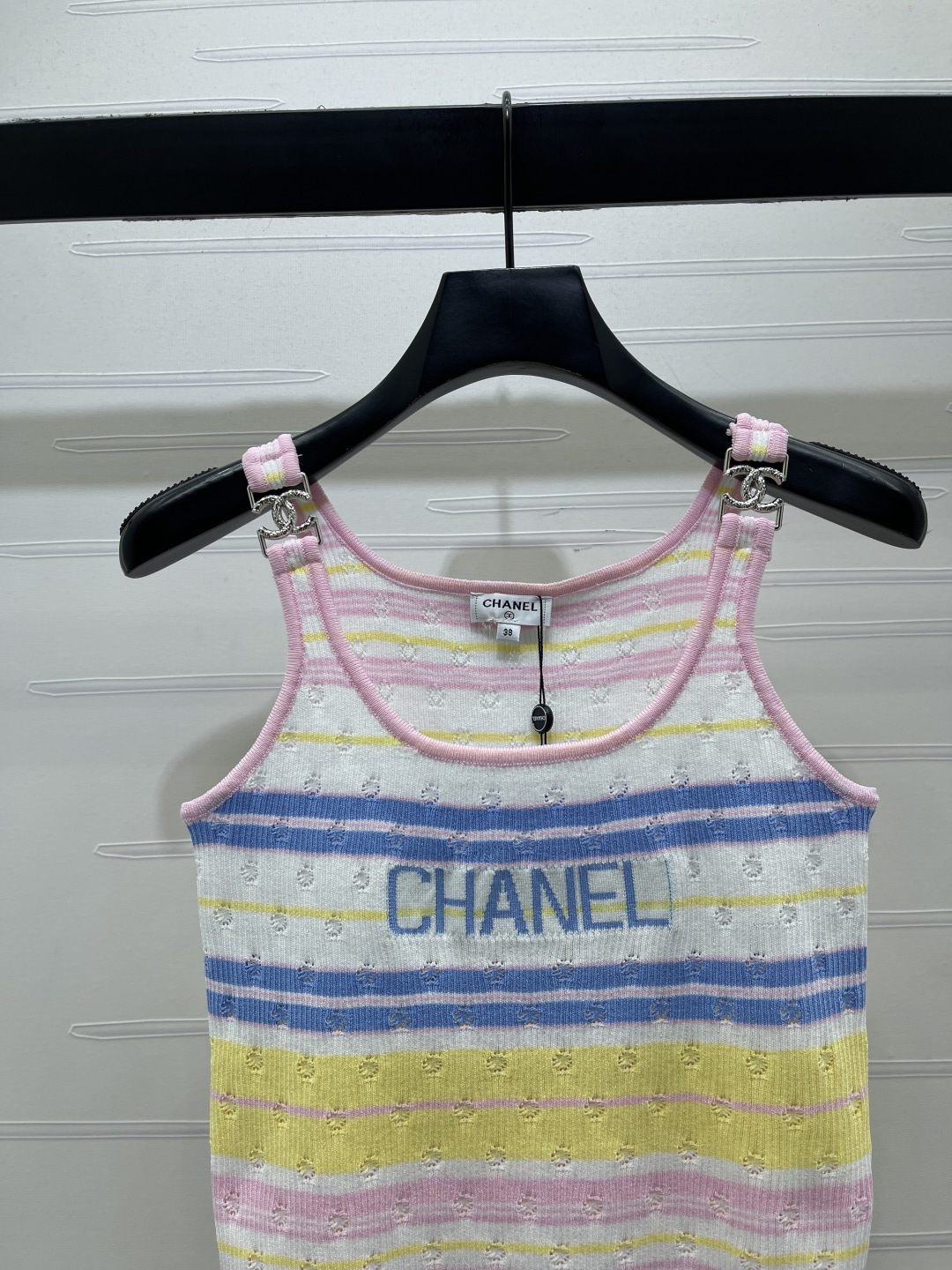 CHANEL シャネル ニット タンクトップ レディース 通気性 ファッション カラーブロック ホワイト ピンク ブラック - 画像 5