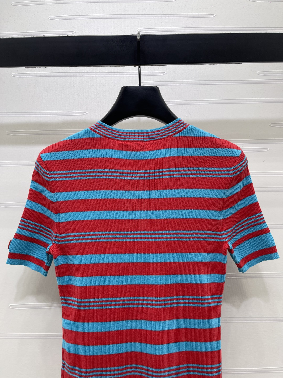 CHANEL シャネル ニット Tシャツ レディース 半開襟 ロング丈 撞色ストライプ レッドブルー - 画像 8