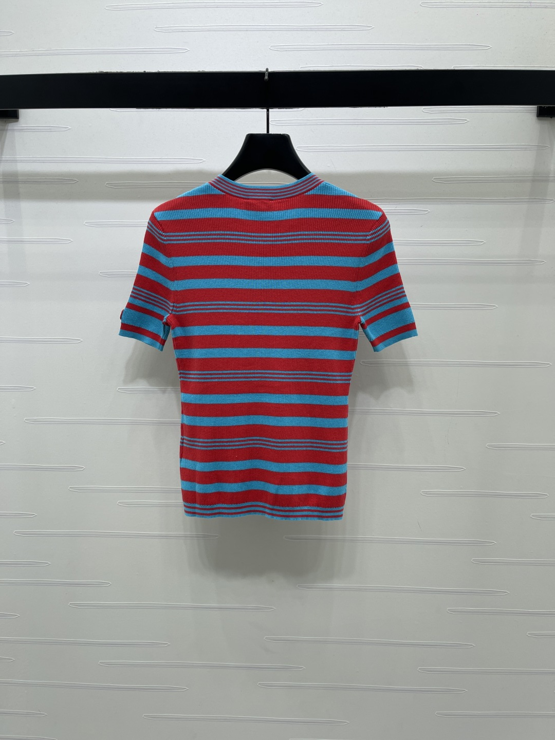 CHANEL シャネル ニット Tシャツ レディース 半開襟 ロング丈 撞色ストライプ レッドブルー - 画像 9