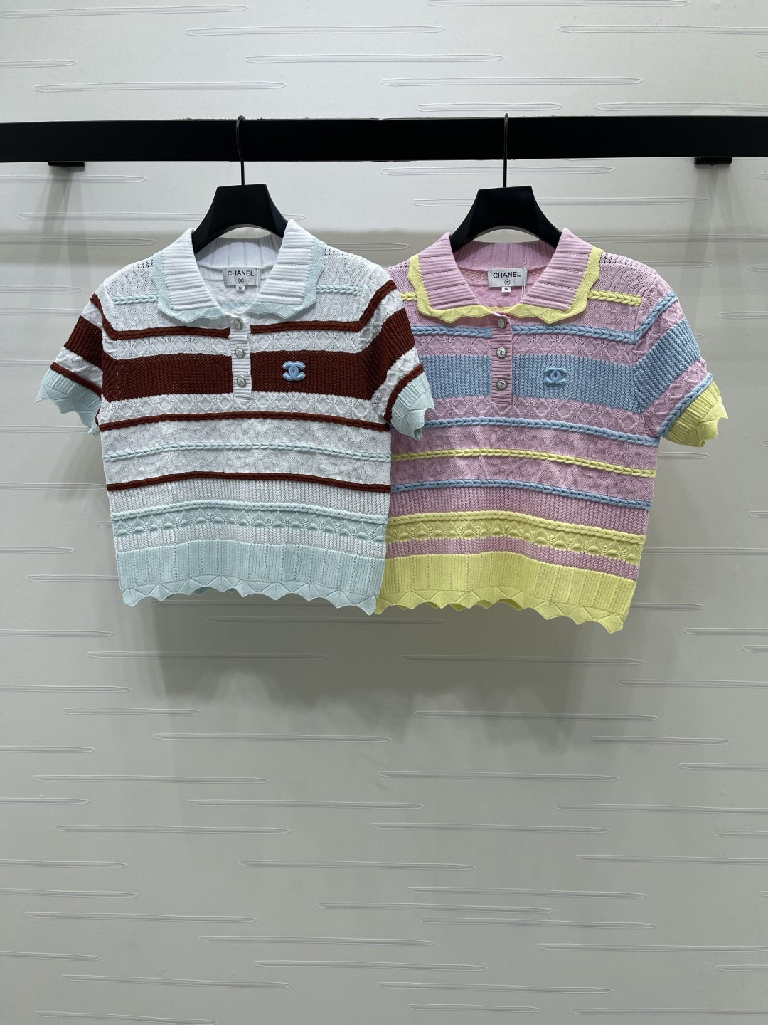 CHANEL シャネル ニット Tシャツ レディース ポロネック 形態安定 通気性 グリーン ピンク